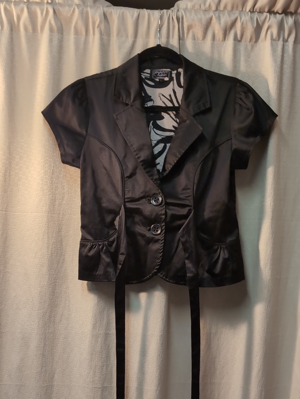 Ashley | Black Faux Layered Short Sleeve Tie-Waist Blazer Top Y2K